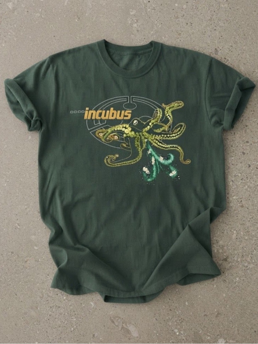 Incubus Band Style Octopus Graphic Gildan T-Shirt Forest Green